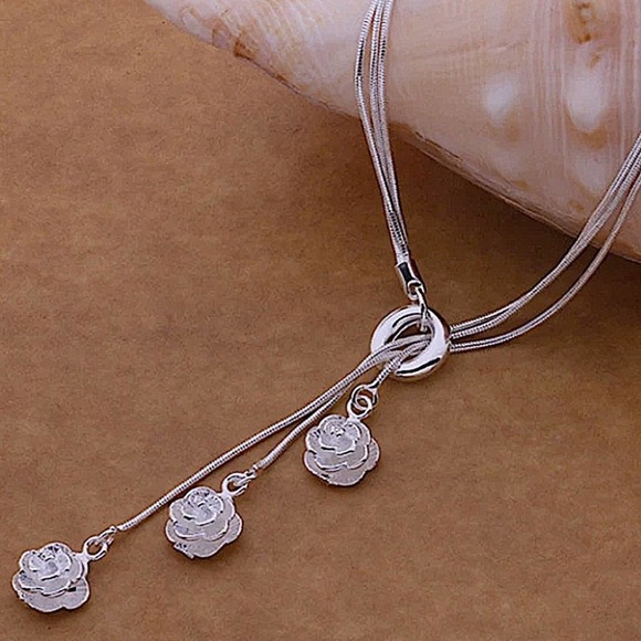 STERLING SILVER FLOWER TASSEL NECKLACE BRACELET RING EARRINGS SET - Picture 2 of 8